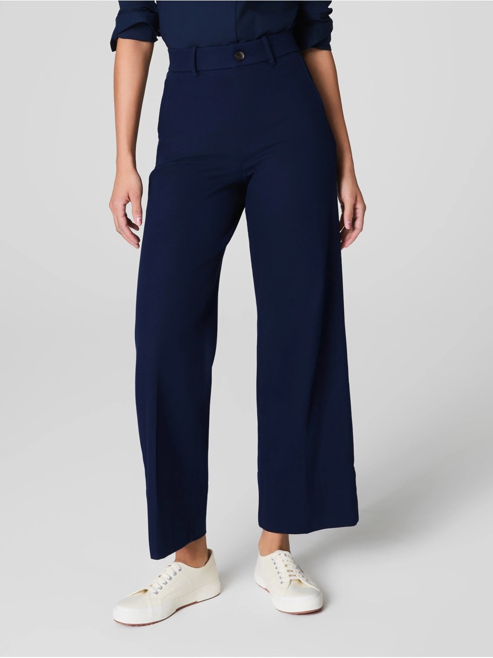 Spanx Wide-Leg Navy Stretch Twill Pants